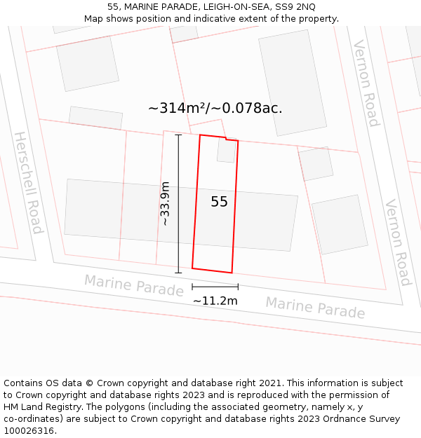 55, MARINE PARADE, LEIGH-ON-SEA, SS9 2NQ: Plot and title map