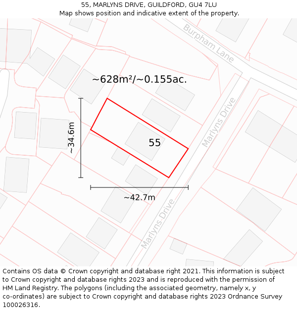 55, MARLYNS DRIVE, GUILDFORD, GU4 7LU: Plot and title map