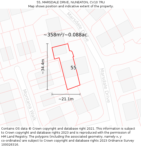 55, MARSDALE DRIVE, NUNEATON, CV10 7RU: Plot and title map