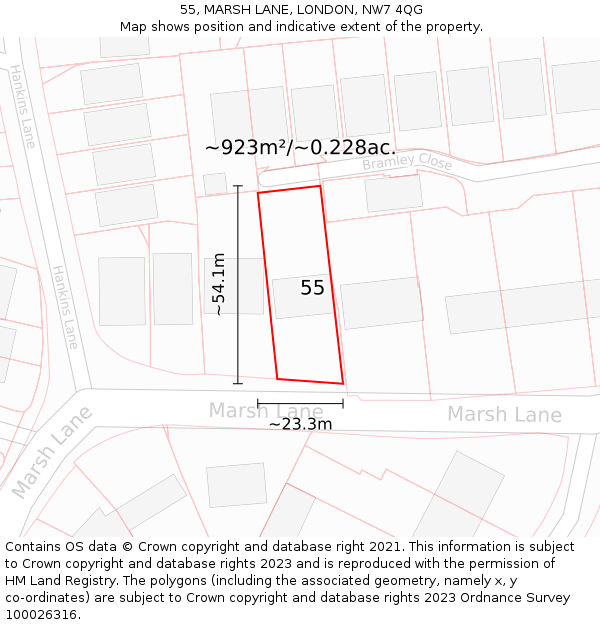 55, MARSH LANE, LONDON, NW7 4QG: Plot and title map
