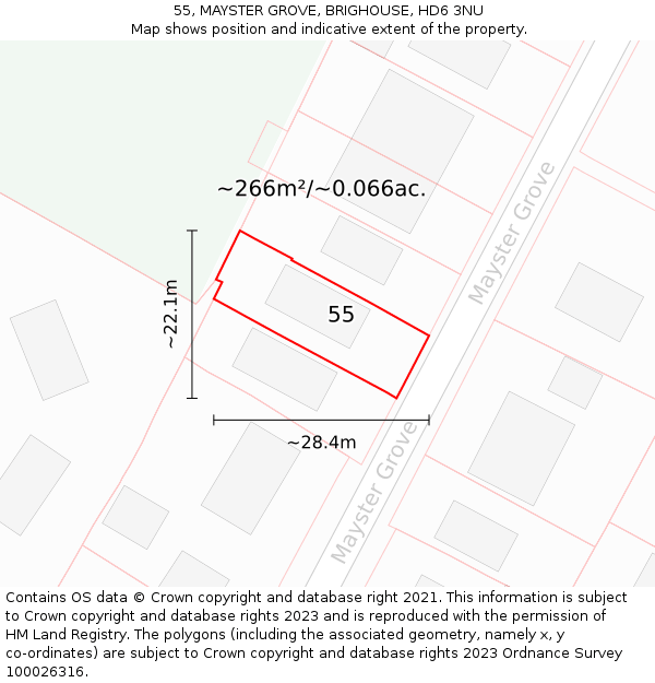 55, MAYSTER GROVE, BRIGHOUSE, HD6 3NU: Plot and title map