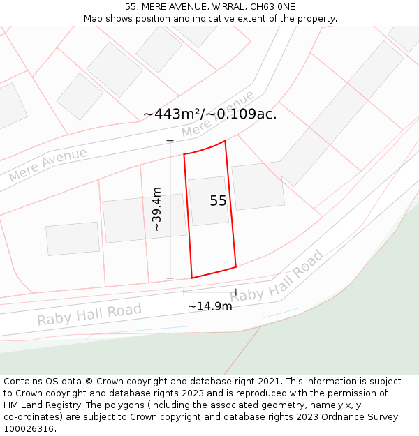 55, MERE AVENUE, WIRRAL, CH63 0NE: Plot and title map