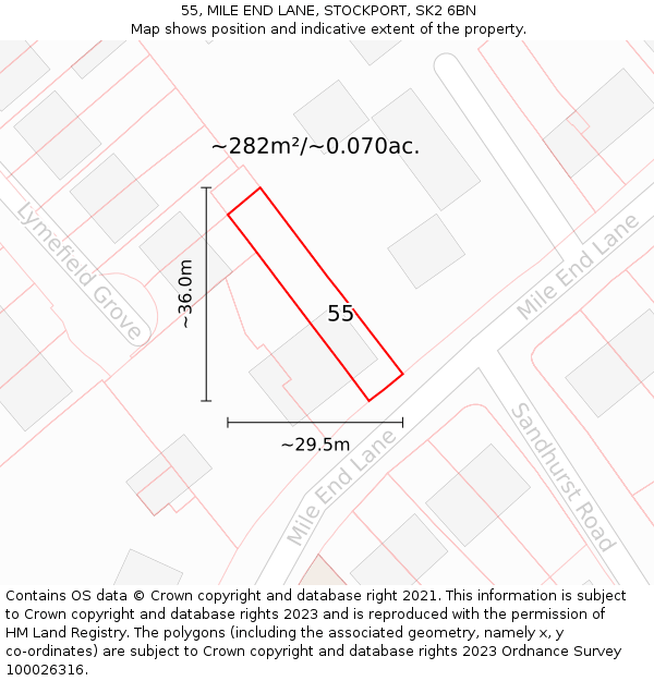 55, MILE END LANE, STOCKPORT, SK2 6BN: Plot and title map