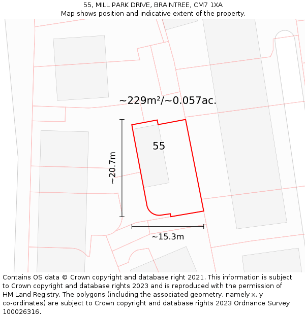 55, MILL PARK DRIVE, BRAINTREE, CM7 1XA: Plot and title map