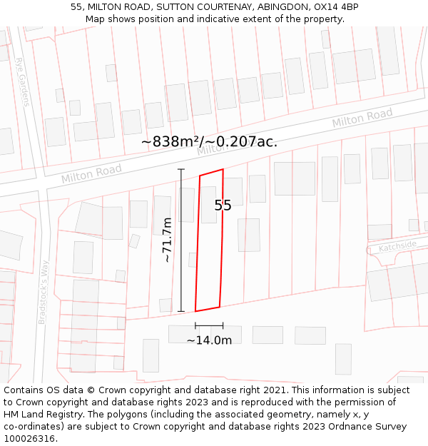 55, MILTON ROAD, SUTTON COURTENAY, ABINGDON, OX14 4BP: Plot and title map