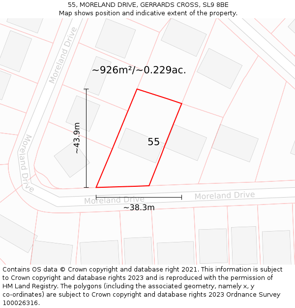 55, MORELAND DRIVE, GERRARDS CROSS, SL9 8BE: Plot and title map