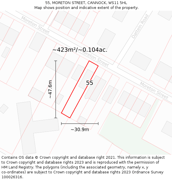 55, MORETON STREET, CANNOCK, WS11 5HL: Plot and title map