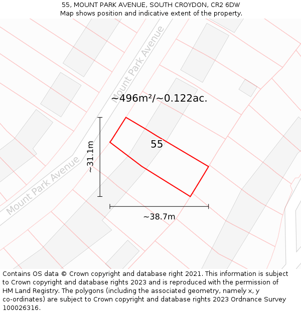 55, MOUNT PARK AVENUE, SOUTH CROYDON, CR2 6DW: Plot and title map