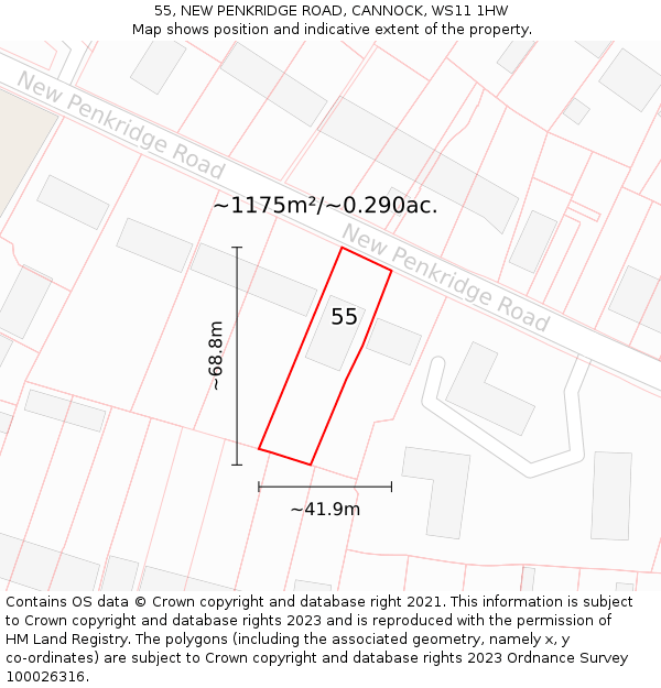 55, NEW PENKRIDGE ROAD, CANNOCK, WS11 1HW: Plot and title map