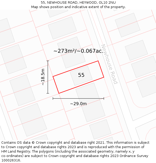 55, NEWHOUSE ROAD, HEYWOOD, OL10 2NU: Plot and title map
