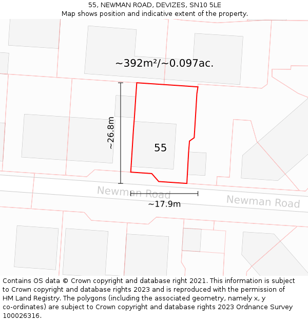 55, NEWMAN ROAD, DEVIZES, SN10 5LE: Plot and title map