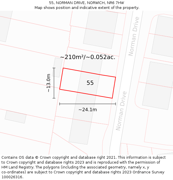 55, NORMAN DRIVE, NORWICH, NR6 7HW: Plot and title map