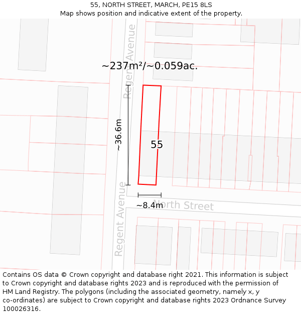 55, NORTH STREET, MARCH, PE15 8LS: Plot and title map