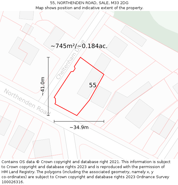 55, NORTHENDEN ROAD, SALE, M33 2DG: Plot and title map