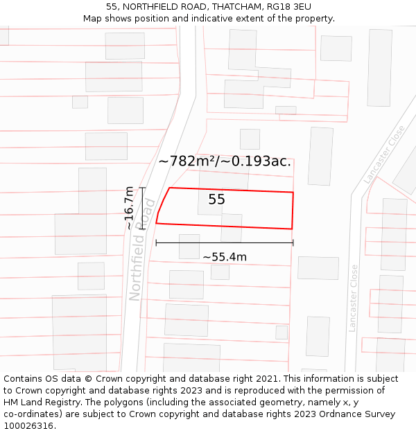 55, NORTHFIELD ROAD, THATCHAM, RG18 3EU: Plot and title map