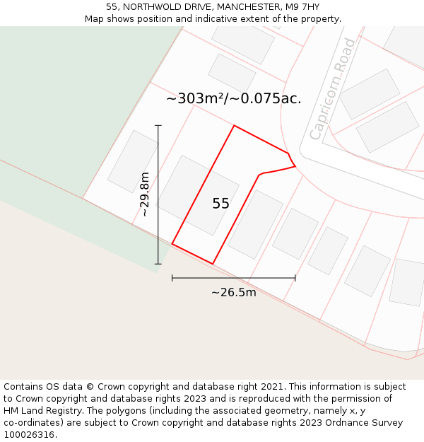 55, NORTHWOLD DRIVE, MANCHESTER, M9 7HY: Plot and title map