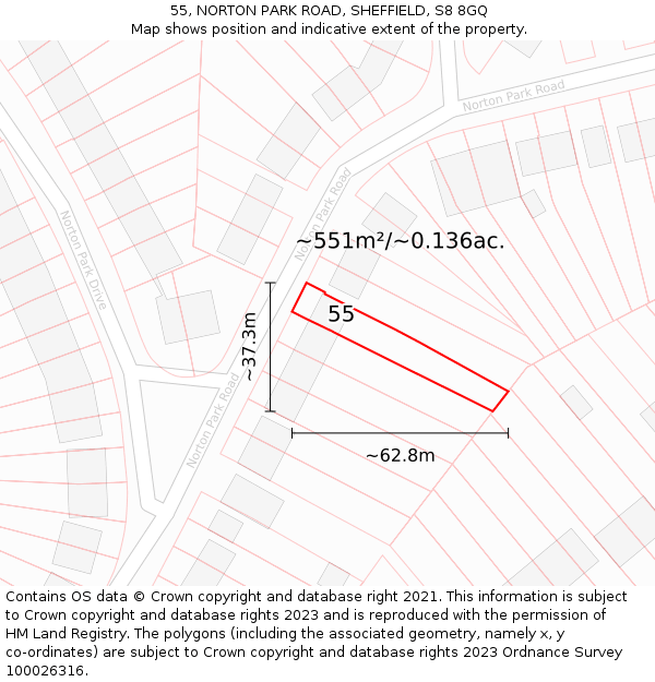 55, NORTON PARK ROAD, SHEFFIELD, S8 8GQ: Plot and title map