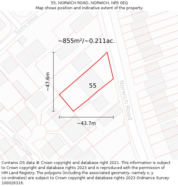 55, NORWICH ROAD, NORWICH, NR5 0EQ: Plot and title map