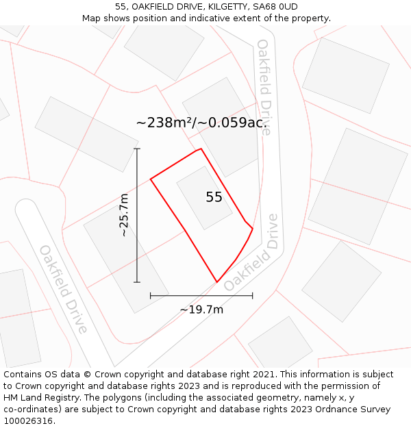 55, OAKFIELD DRIVE, KILGETTY, SA68 0UD: Plot and title map