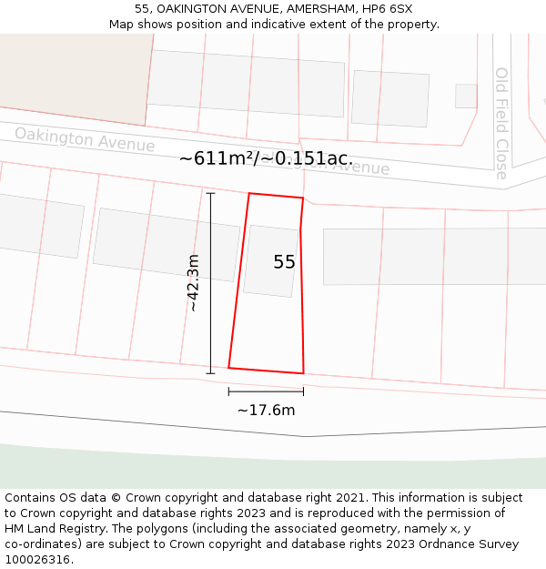 55, OAKINGTON AVENUE, AMERSHAM, HP6 6SX: Plot and title map