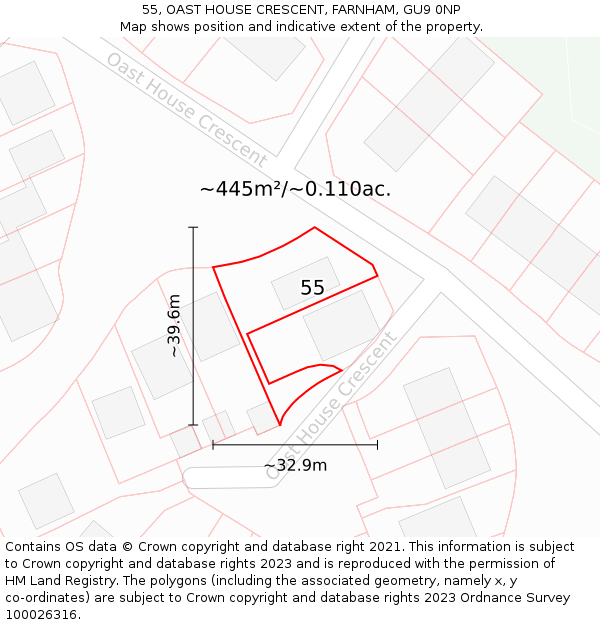 55, OAST HOUSE CRESCENT, FARNHAM, GU9 0NP: Plot and title map