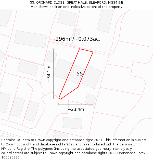 55, ORCHARD CLOSE, GREAT HALE, SLEAFORD, NG34 9JB: Plot and title map