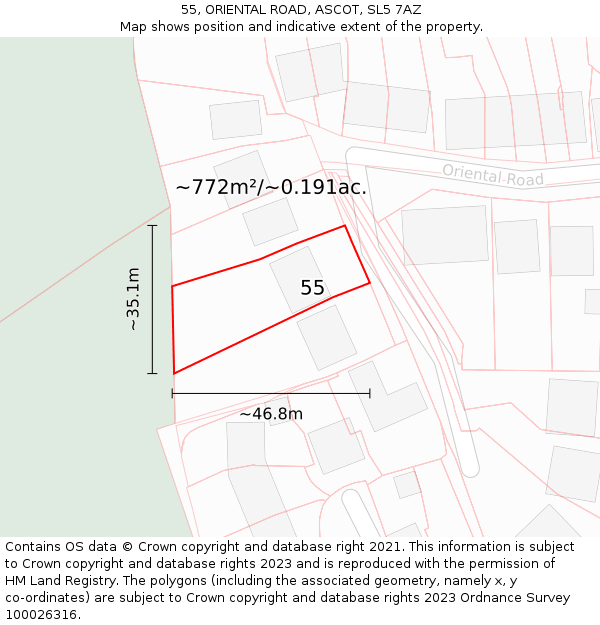 55, ORIENTAL ROAD, ASCOT, SL5 7AZ: Plot and title map