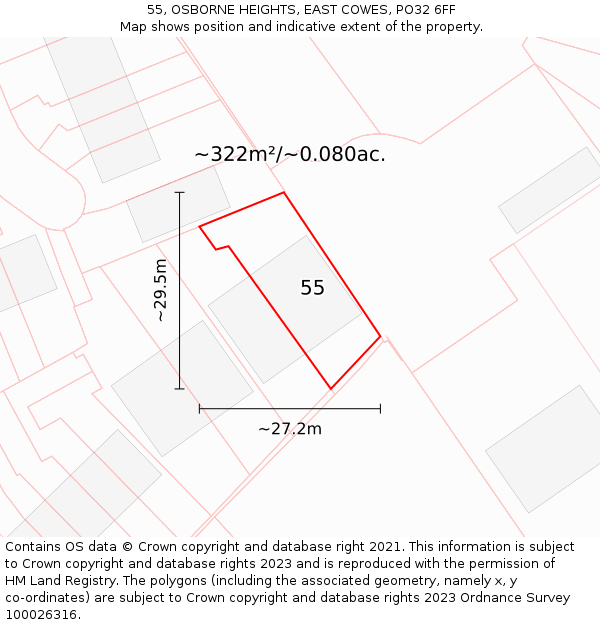 55, OSBORNE HEIGHTS, EAST COWES, PO32 6FF: Plot and title map