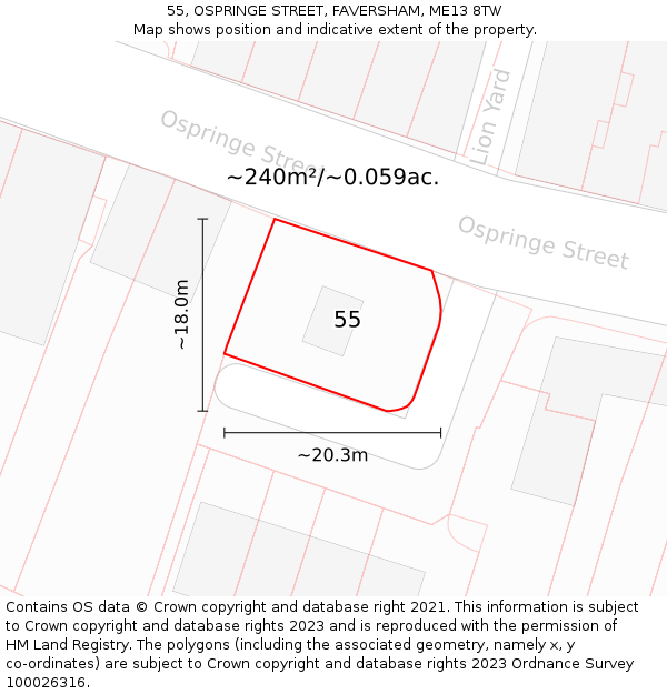 55, OSPRINGE STREET, FAVERSHAM, ME13 8TW: Plot and title map