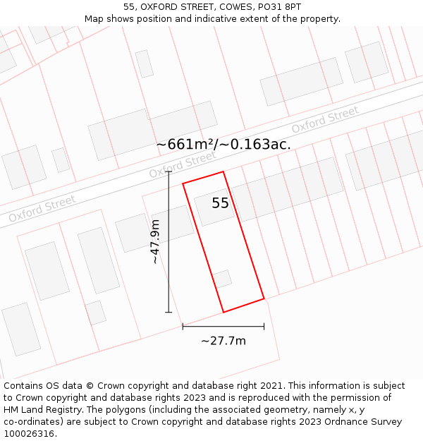55, OXFORD STREET, COWES, PO31 8PT: Plot and title map