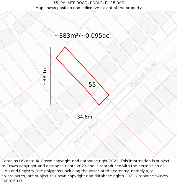 55, PALMER ROAD, POOLE, BH15 3AS: Plot and title map