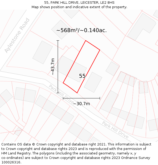 55, PARK HILL DRIVE, LEICESTER, LE2 8HS: Plot and title map