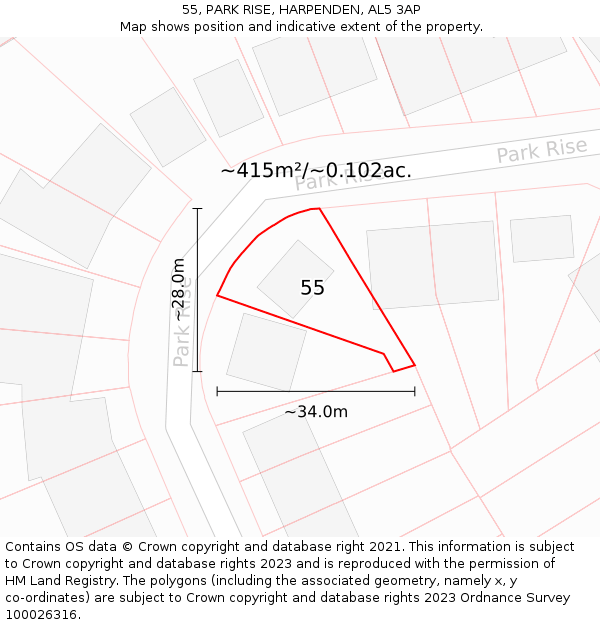 55, PARK RISE, HARPENDEN, AL5 3AP: Plot and title map