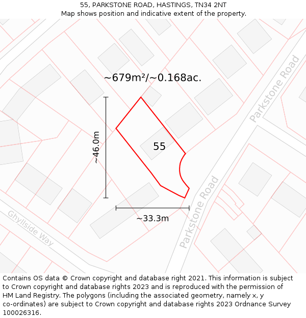 55, PARKSTONE ROAD, HASTINGS, TN34 2NT: Plot and title map