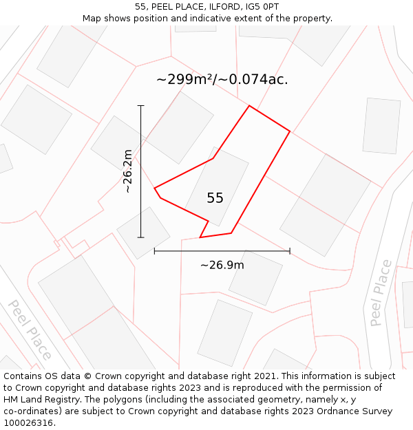 55, PEEL PLACE, ILFORD, IG5 0PT: Plot and title map