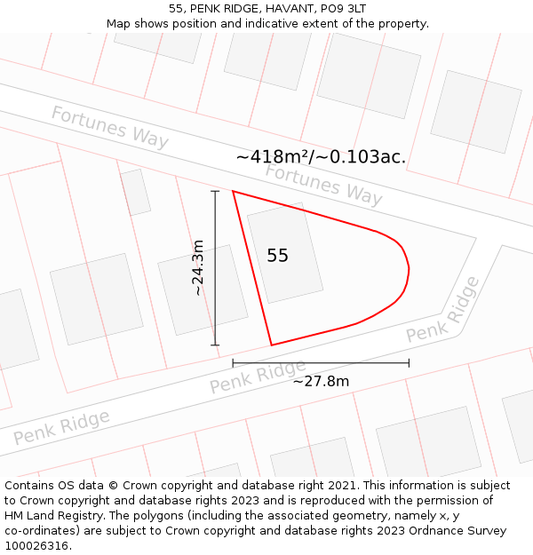 55, PENK RIDGE, HAVANT, PO9 3LT: Plot and title map