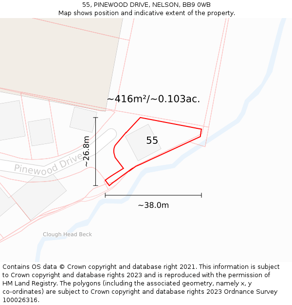 55, PINEWOOD DRIVE, NELSON, BB9 0WB: Plot and title map