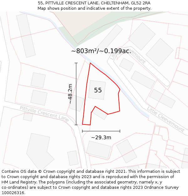 55, PITTVILLE CRESCENT LANE, CHELTENHAM, GL52 2RA: Plot and title map