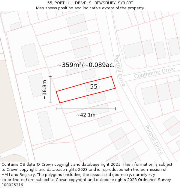 55, PORT HILL DRIVE, SHREWSBURY, SY3 8RT: Plot and title map