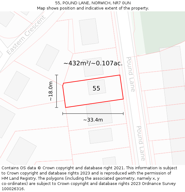 55, POUND LANE, NORWICH, NR7 0UN: Plot and title map