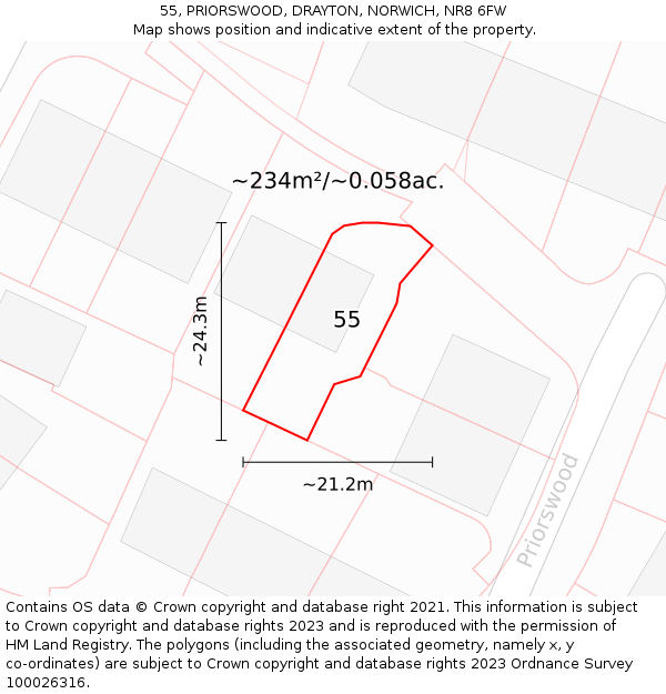 55, PRIORSWOOD, DRAYTON, NORWICH, NR8 6FW: Plot and title map