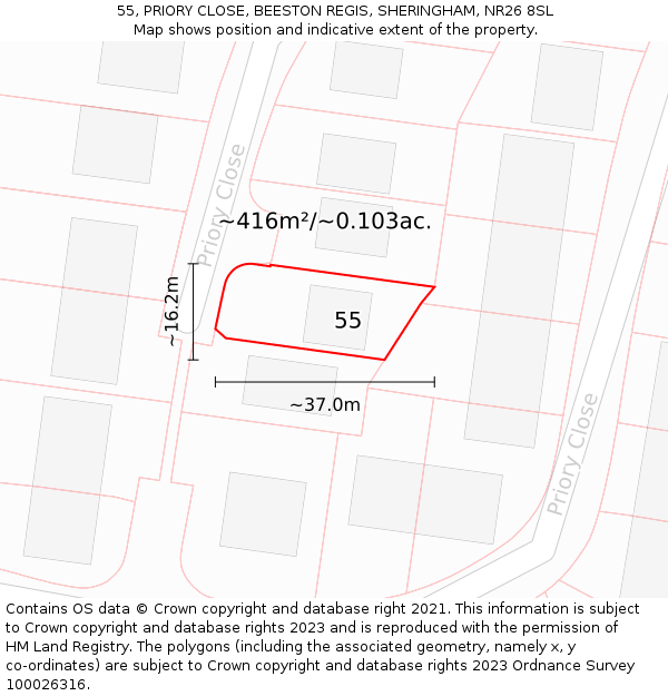 55, PRIORY CLOSE, BEESTON REGIS, SHERINGHAM, NR26 8SL: Plot and title map