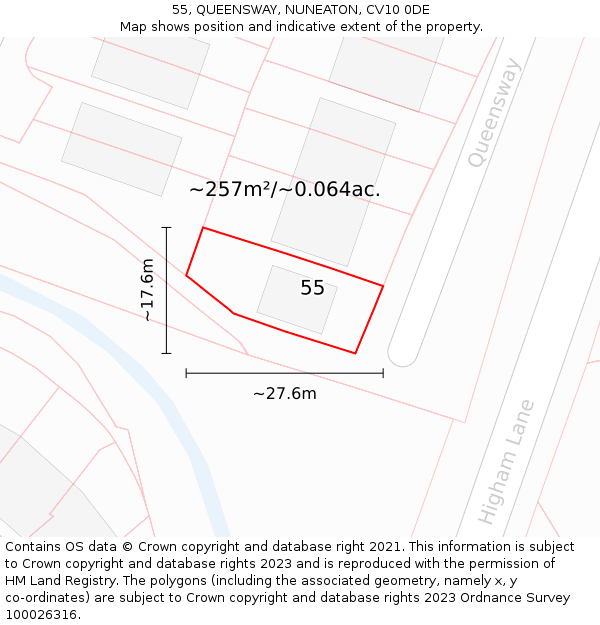 55, QUEENSWAY, NUNEATON, CV10 0DE: Plot and title map