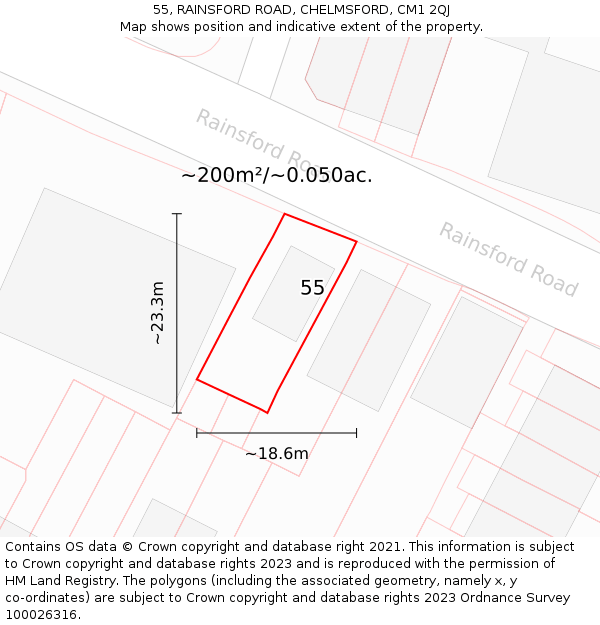 55, RAINSFORD ROAD, CHELMSFORD, CM1 2QJ: Plot and title map