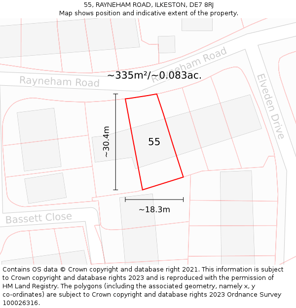 55, RAYNEHAM ROAD, ILKESTON, DE7 8RJ: Plot and title map