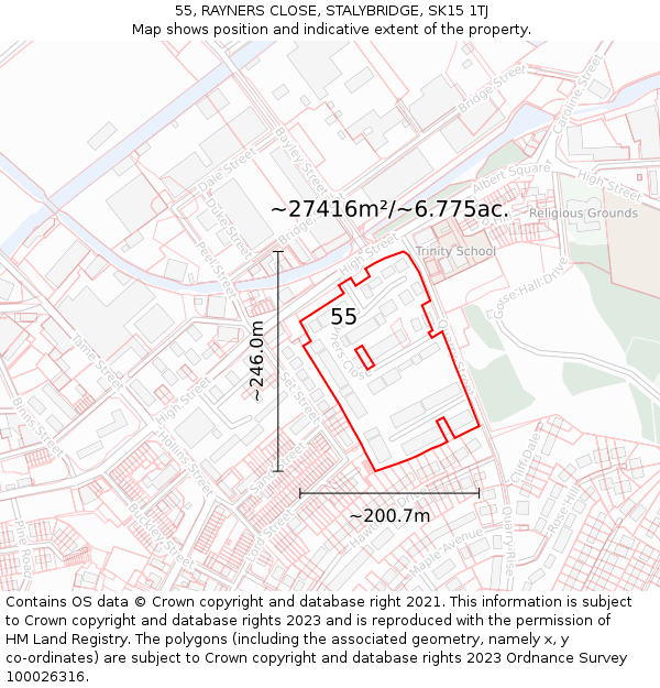 55, RAYNERS CLOSE, STALYBRIDGE, SK15 1TJ: Plot and title map