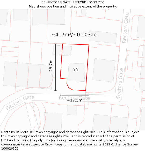 55, RECTORS GATE, RETFORD, DN22 7TX: Plot and title map