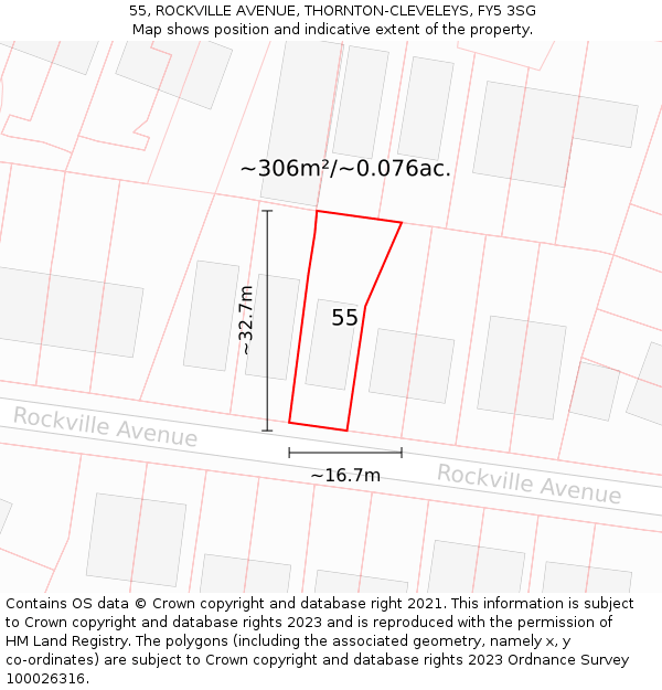 55, ROCKVILLE AVENUE, THORNTON-CLEVELEYS, FY5 3SG: Plot and title map