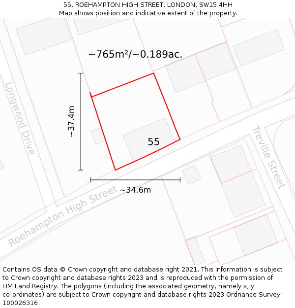 55, ROEHAMPTON HIGH STREET, LONDON, SW15 4HH: Plot and title map