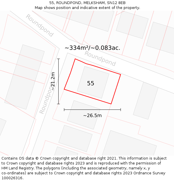 55, ROUNDPOND, MELKSHAM, SN12 8EB: Plot and title map